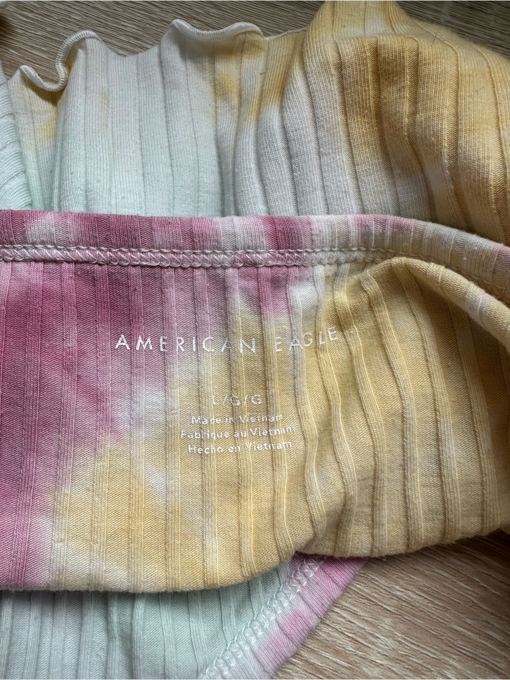 American Eagle Tie-Dye Ribbed Henley Tank Top - Pink, Yellow & Blue - Picture 8 of 8